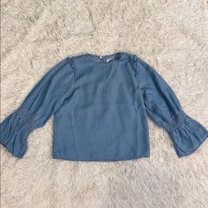 Zara Denim Collection Belle Sleeve Blouse Size XS